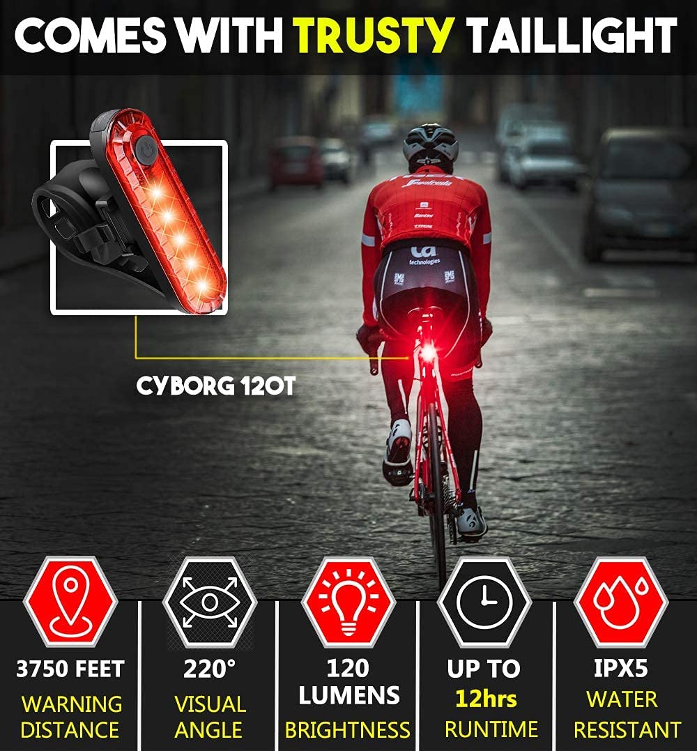 Waterproof Rechargeable LED Bike Lights Set (2000mah Lithium Battery, IPX4, 2 USB Cables) - Outdoorium