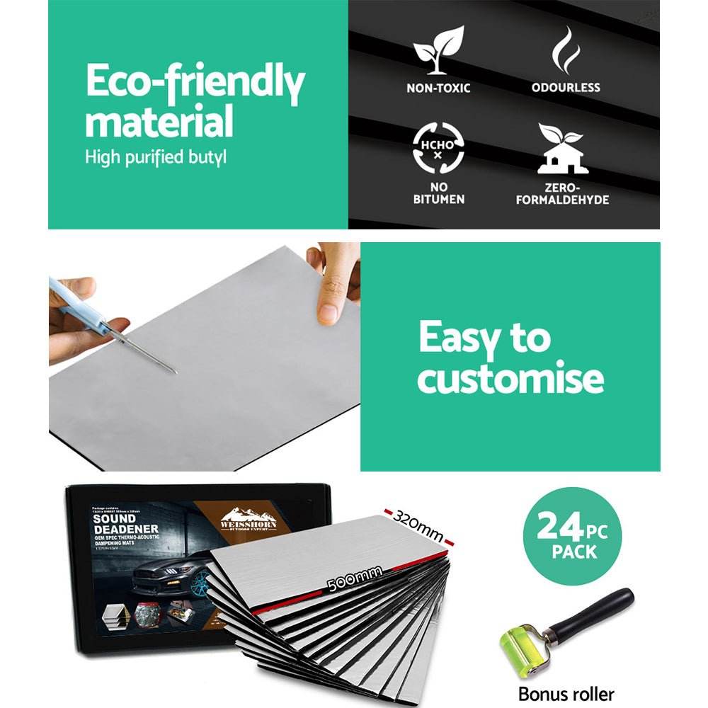 Weisshorn Butyl Car Sound Deadener Deadening Insulation Material with Application Roller 32CM X 50CM X 24pcs | Outdoorium