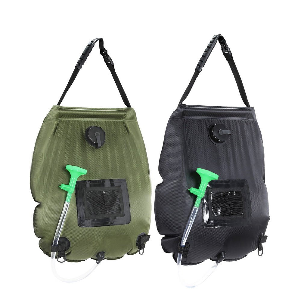Weisshorn Camping Shower Bag 20L Set of 2 Portable Green Black - Outdoorium