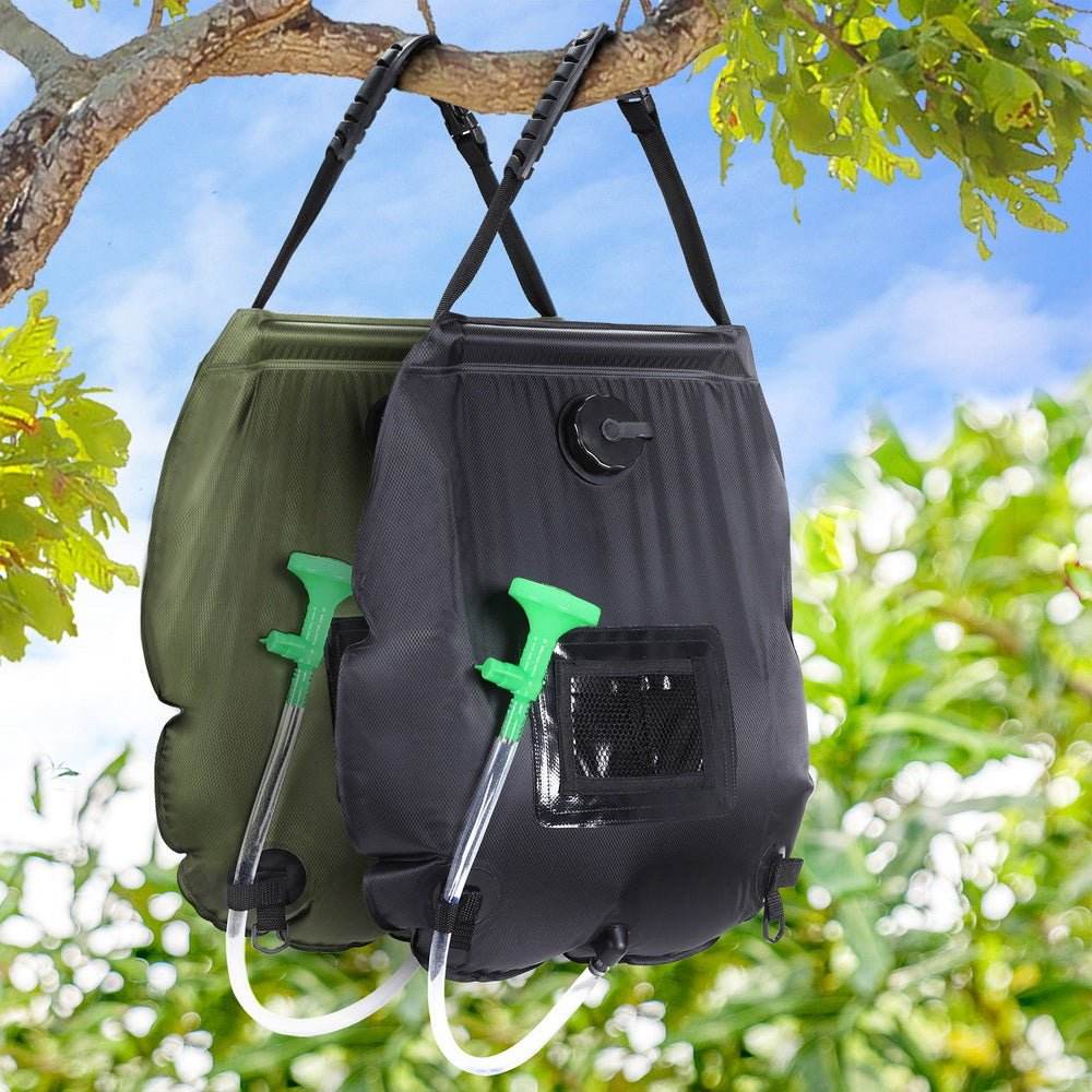 Weisshorn Camping Shower Bag 20L Set of 2 Portable Green Black | Outdoorium