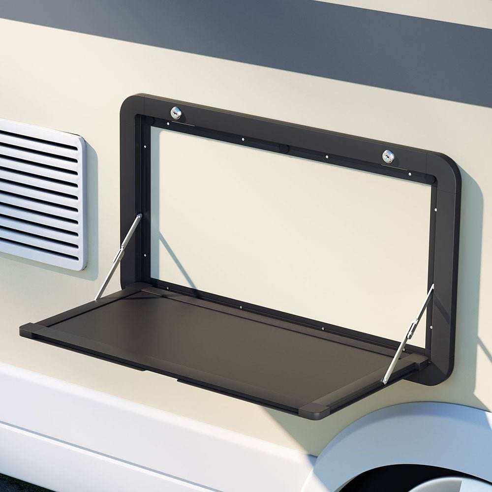 Weisshorn Caravan Table 800 x 450mm Folding Lockable Black - Outdoorium