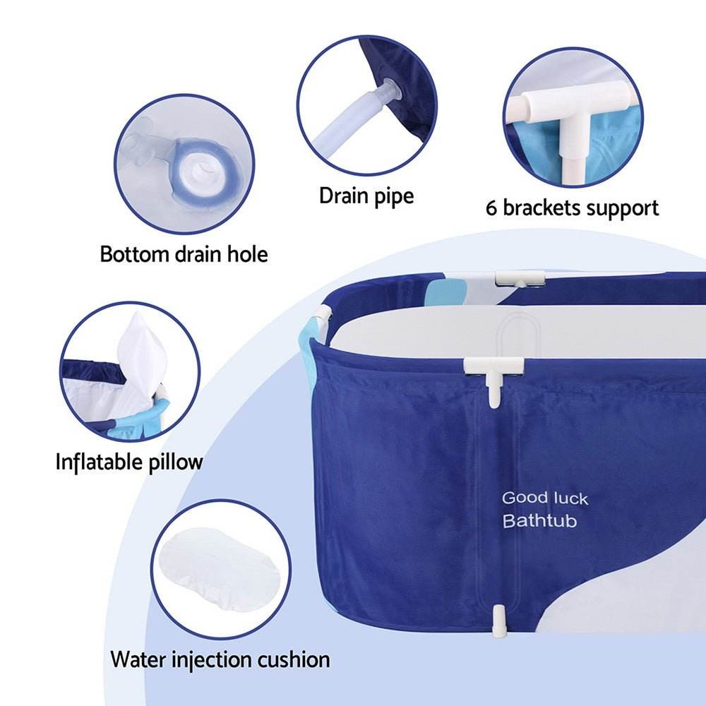 Weisshorn Foldable Bathtub PVC Spa Bucket Inflatable Cushion 114x62cm Navy Blue | Outdoorium