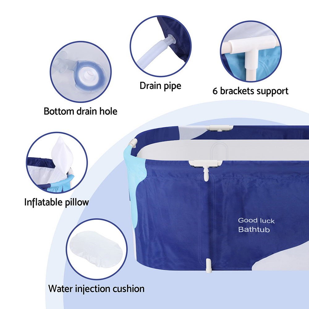 Weisshorn Foldable Bathtub PVC Spa Bucket Inflatable Cushion 134x65cm Navy Blue - Outdoorium