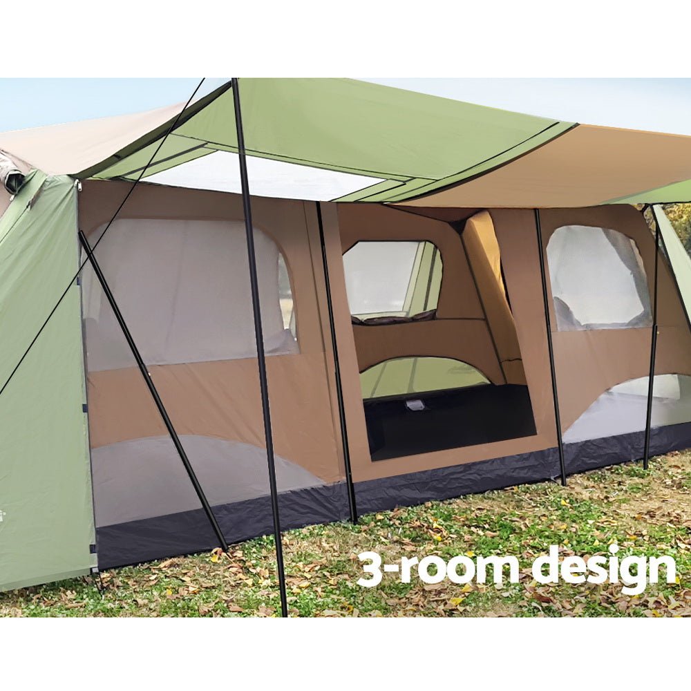 Weisshorn Instant Up Camping Tent 10 Person Outdoor Family Hiking Tents 3 Rooms - Outdoorium