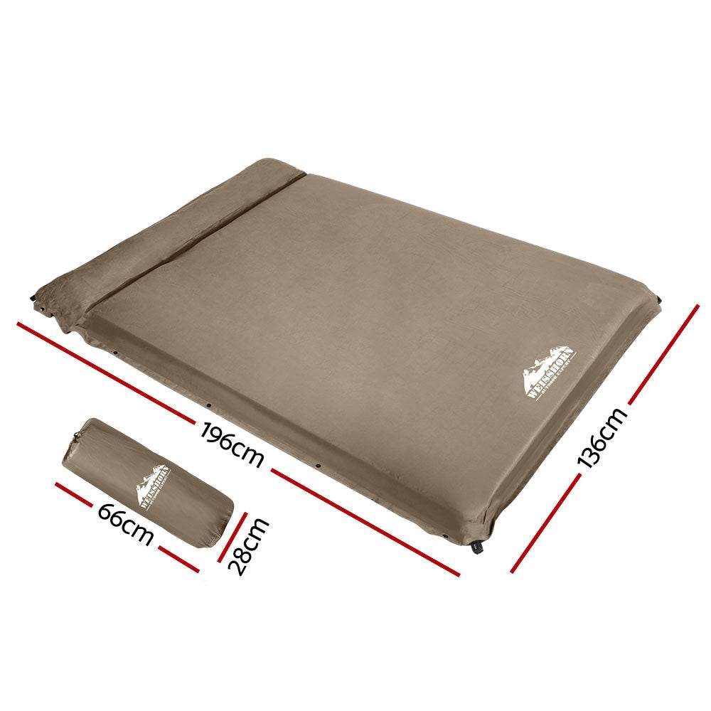 Weisshorn Self Inflating Mattress 10CM Camping Sleeping Mat Air Double Coffee | Outdoorium