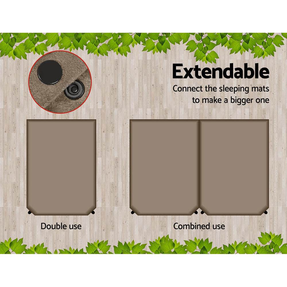 Weisshorn Self Inflating Mattress 10CM Camping Sleeping Mat Air Double Coffee | Outdoorium