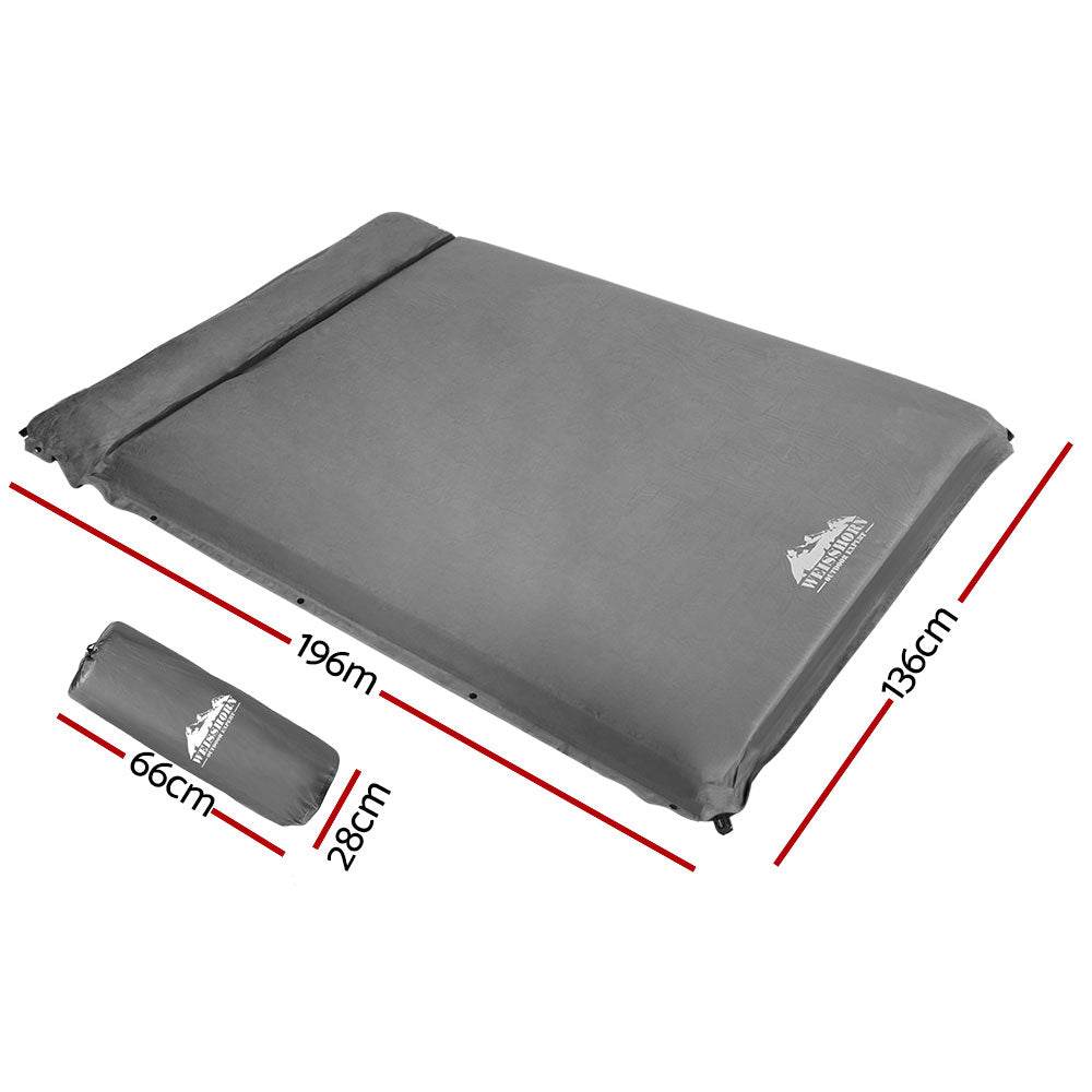 Weisshorn Self Inflating Mattress 10CM Camping Sleeping Mat Air Double Grey | Outdoorium