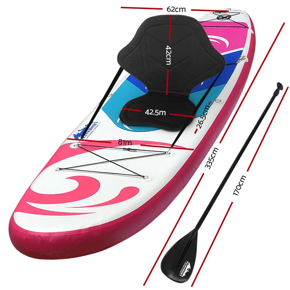 Weisshorn Stand Up Paddle Board 11ft Inflatable SUP Surfboard Paddleboard Kayak Surf Pink - Outdoorium