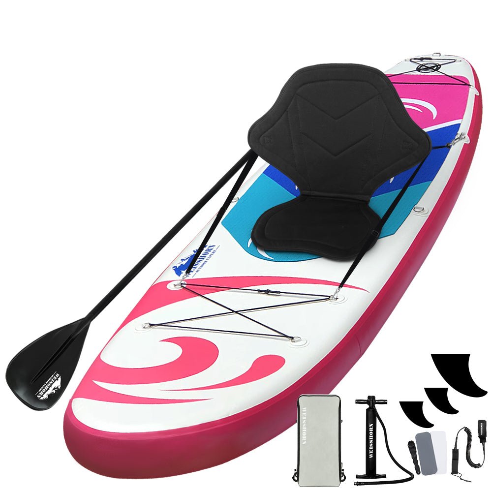 Weisshorn Stand Up Paddle Board 11ft Inflatable SUP Surfboard Paddleboard Kayak Surf Pink - Outdoorium