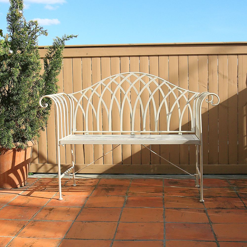 White Lavinia Iron Outdoor Bench | Outdoorium