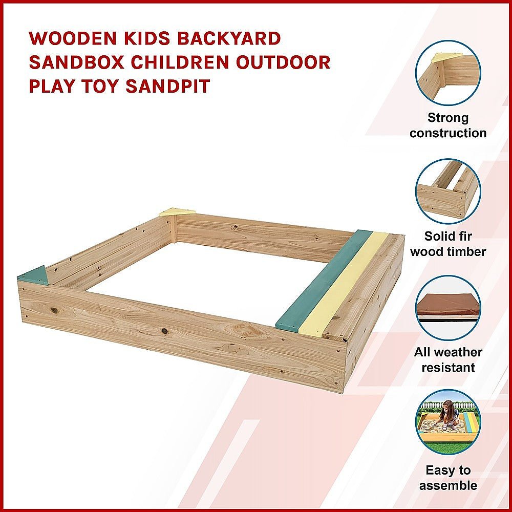 Wooden Kids Backyard Sandbox Children Outdoor Play Toy Sandpit - Outdoorium