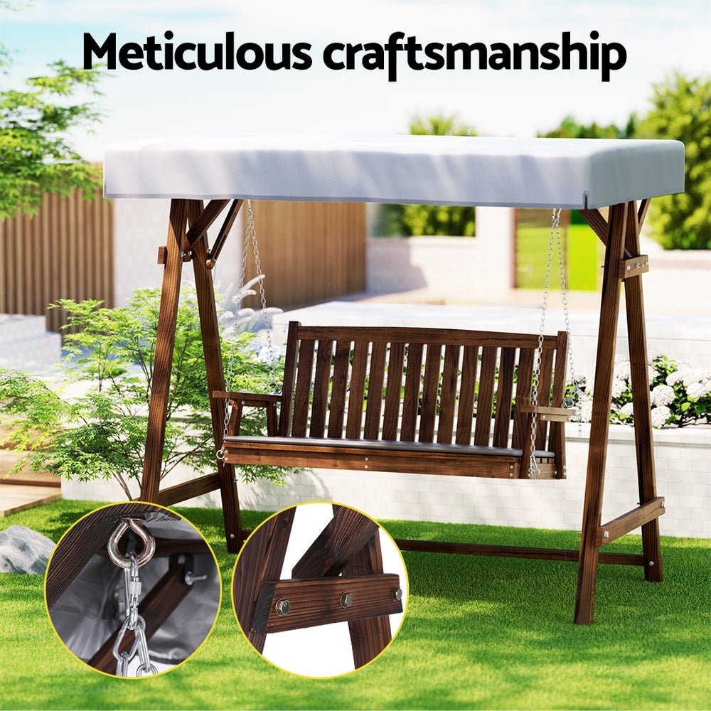 Wooden Swing Chair Garden Bench Canopy 3 Seater Outdoor Furniture - Outdoorium