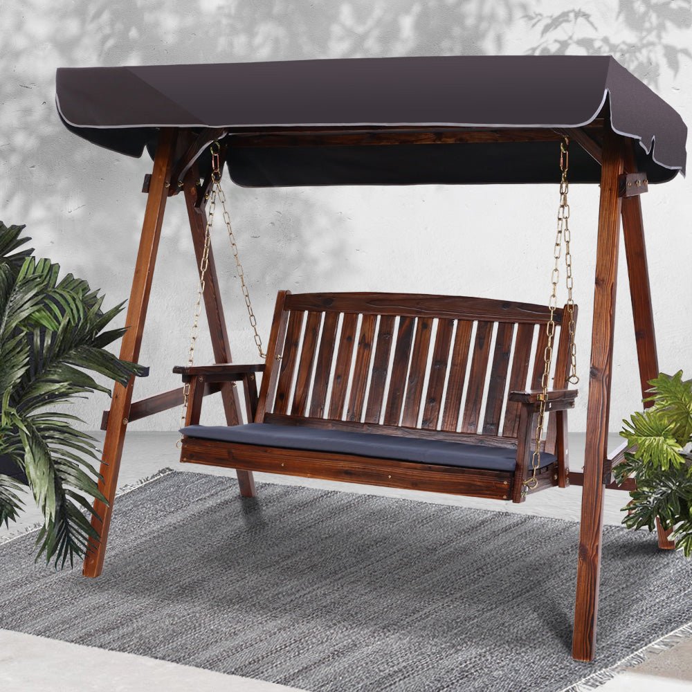 Wooden Swing Chair Garden Bench Canopy 3 Seater Outdoor Furniture - Outdoorium