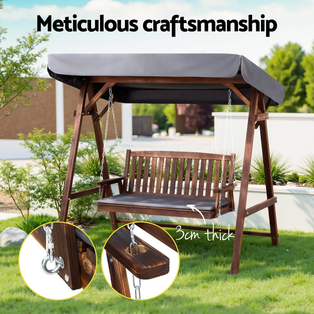 Wooden Swing Chair Garden Bench Canopy 3 Seater Outdoor Furniture | Home & Garden > Hammocks