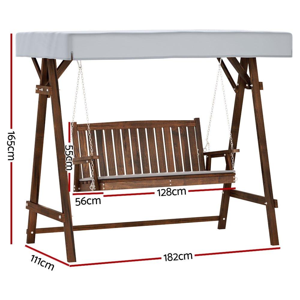 Wooden Swing Chair Garden Bench Canopy 3 Seater Outdoor Furniture - Outdoorium