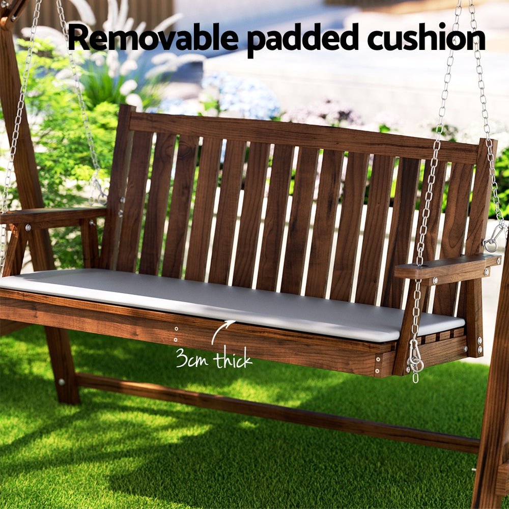 Wooden Swing Chair Garden Bench Canopy 3 Seater Outdoor Furniture - Outdoorium