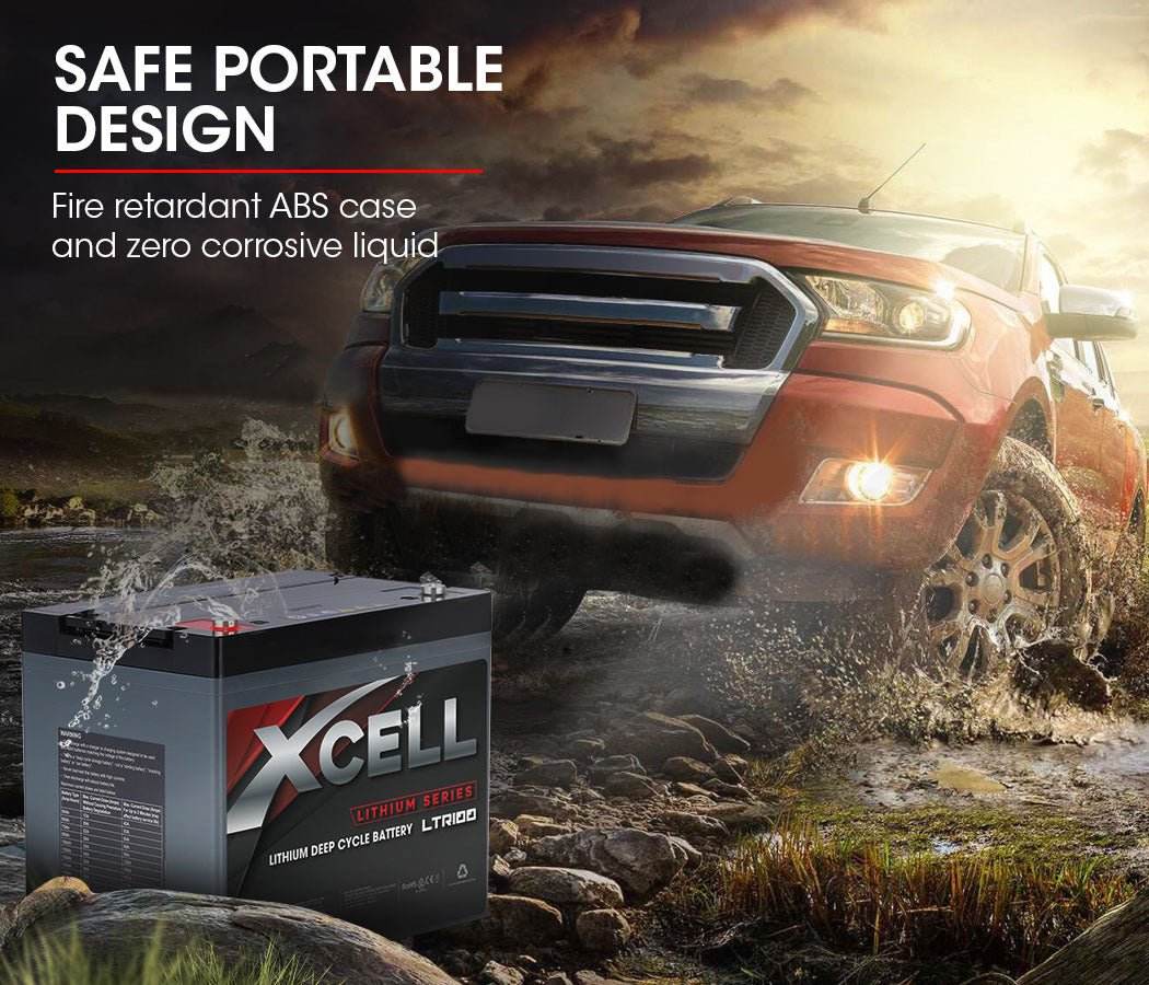 X-CELL 100Ah 12v Lithium Battery LiFePO4 Iron Phosphate Deep Cycle Camping 4WD - Outdoorium