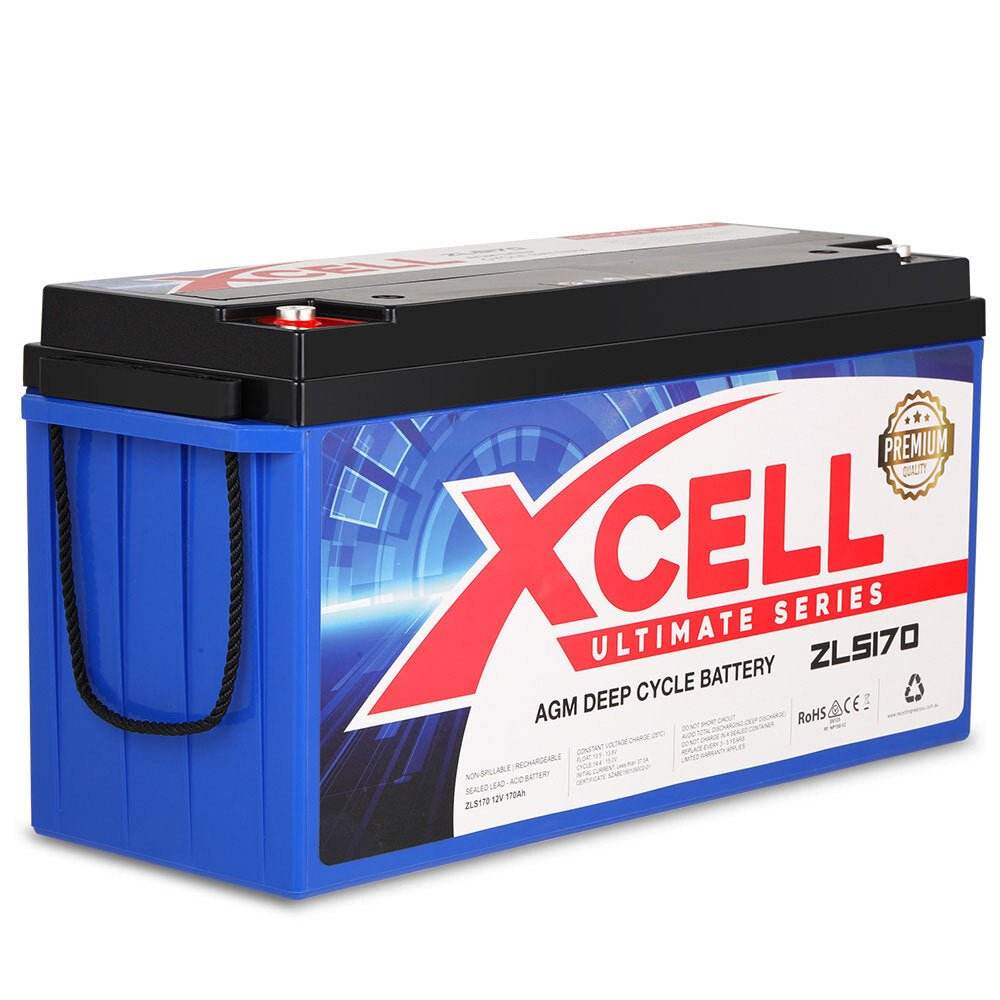 X-Cell 170Ah AGM Battery Deep Cycle 12v Marine Solar Camping Volt Glass 4WD SLA - Outdoorium