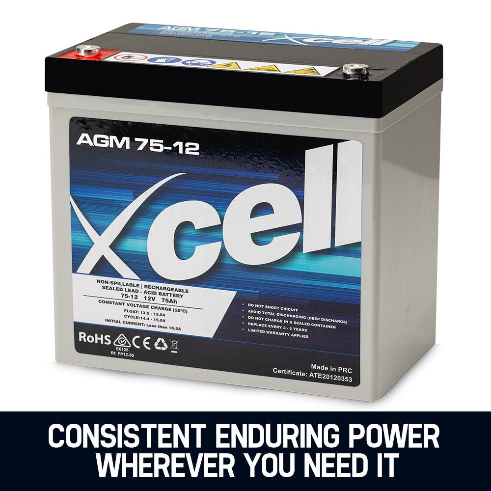 X - CELL AGM Battery 12V 75Ah Portable Sealed SLA Camping Solar Marine - Outdoorium