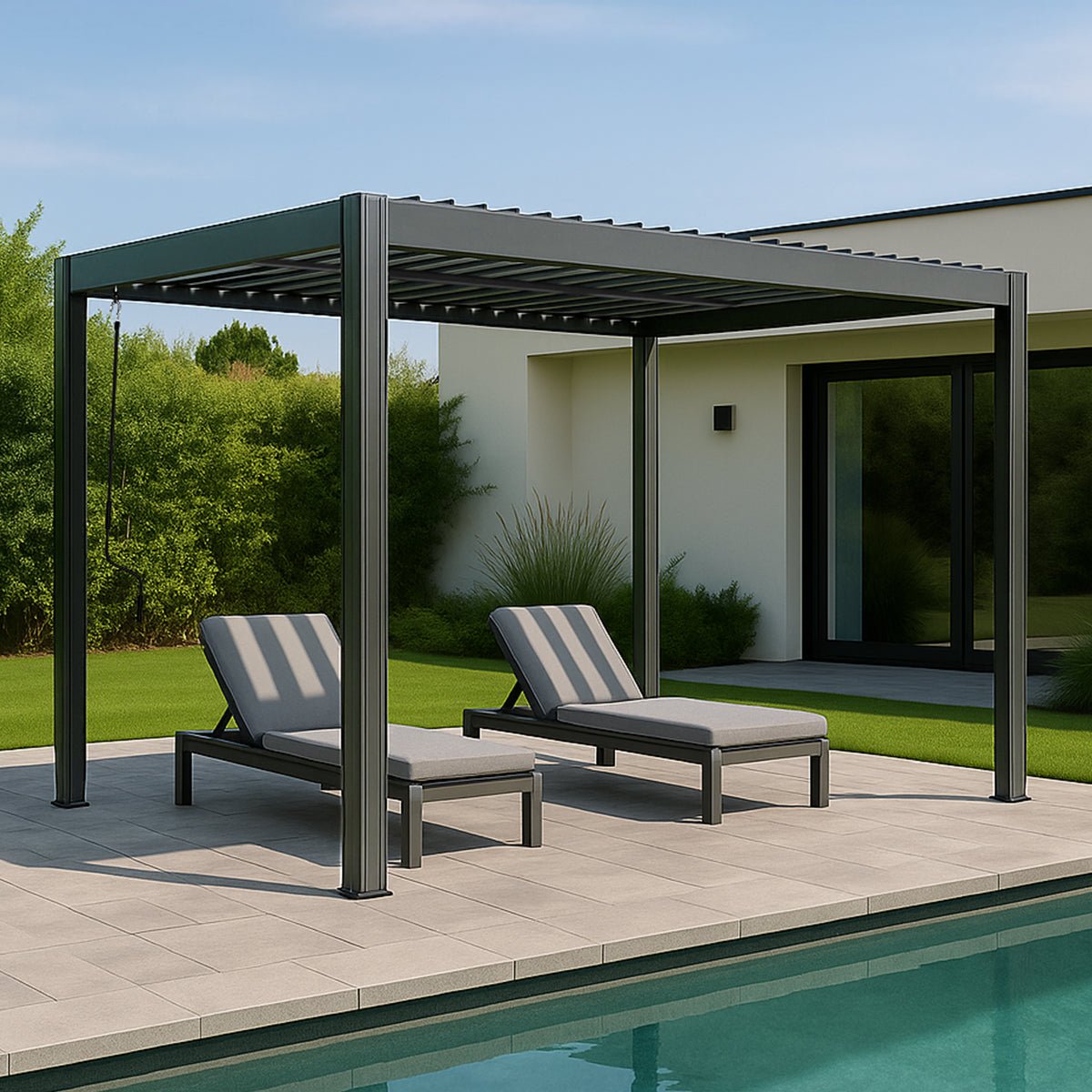 Yardtopia Elmont 3m x 4m Aluminium Adjustable Louvre Pergola | Outdoorium