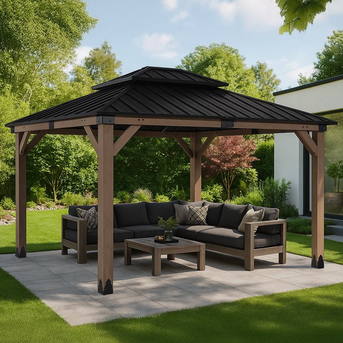 Yardtopia Maryborough 3.6m x 3m Timber & Steel Double Hip Roof Gazebo | Outdoorium