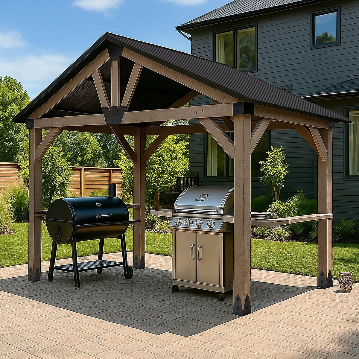 Yardtopia Oslo XL 3.6m x 2.4m BBQ/Grill Timber & Steel Gable Roof Gazebo | Outdoorium