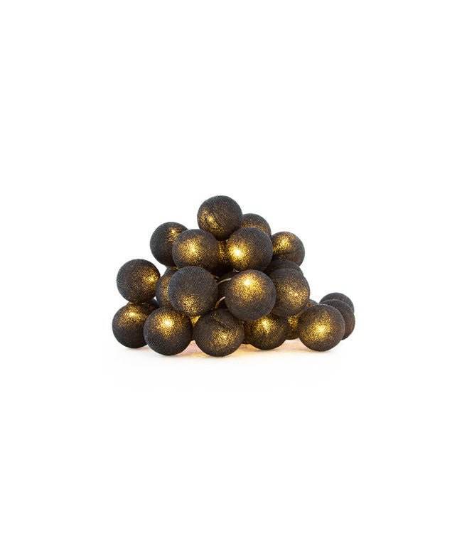 1 Set of 20 LED Black 5cm Cotton Ball Battery Powered String Lights Christmas Gift Home Wedding Party Bedroom Decoration Outdoor Indoor Table Centrepiece - Outdoorium
