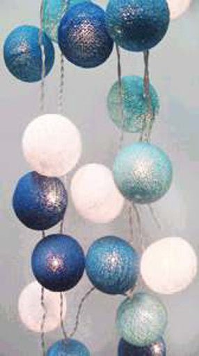 1 Set of 20 LED Blue Cotton Ball String Lights - Ideal for Christmas, Wedding, Party and Decoration - Outdoorium