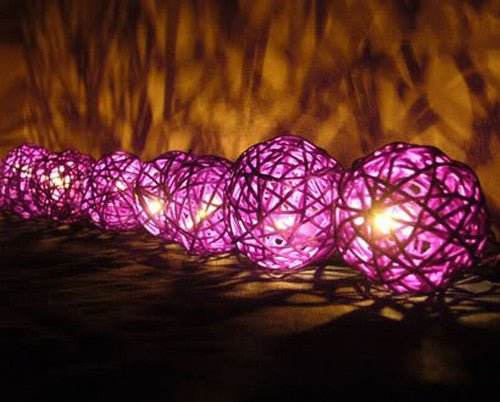 1 Set of 20 LED Cassis Purple 5cm Rattan Cane Ball Battery Powered Christmas String Lights - Outdoorium