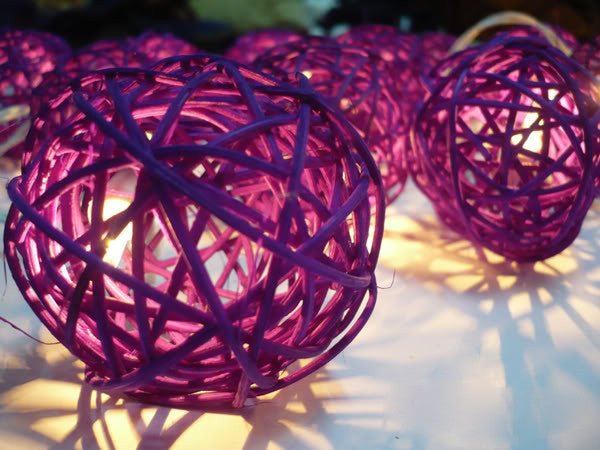 Set of 20 LED Cassis Purple Rattan Cane Ball String Lights - Ideal for Christmas, Wedding, Party and Decoration - Outdoorium
