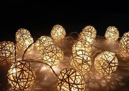 1 Set of 20 LED Cream White 5cm Rattan Cane Ball Battery Powered String Lights Christmas Gift Home Wedding Party Bedroom Decoration Table Centrepiece - Outdoorium