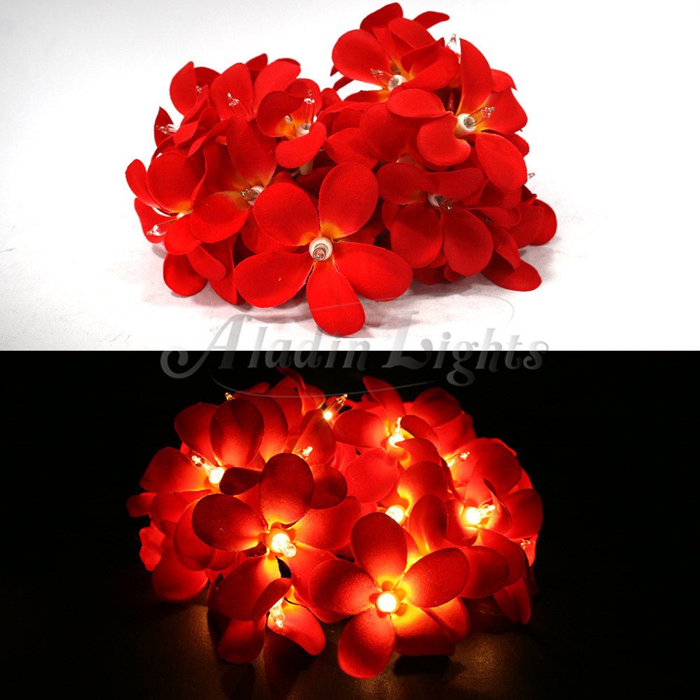 Set of 20 LED Deep Red Frangipani Flower String Lights. Perfect for Christmas, Wedding &amp; Outdoor Decorations - Outdoorium