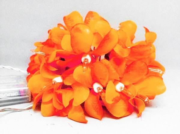 1 Set of 20 LED Orange Frangipani Flower Battery String Lights Christmas Gift Home Wedding Party Decoration Outdoor Table Garland Wreath - Outdoorium