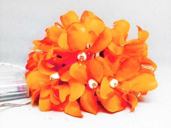 Set of 20 LED Orange Frangipani Flower String Lights - Perfect for Christmas, Wedding & Outdoor Decorations - Outdoorium