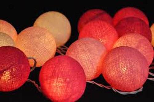 1 Set of 20 LED Pink 5cm Cotton Ball Battery Powered String Lights Christmas Gift Home Wedding Party Girl Bedroom Decoration Outdoor Indoor Table - Outdoorium