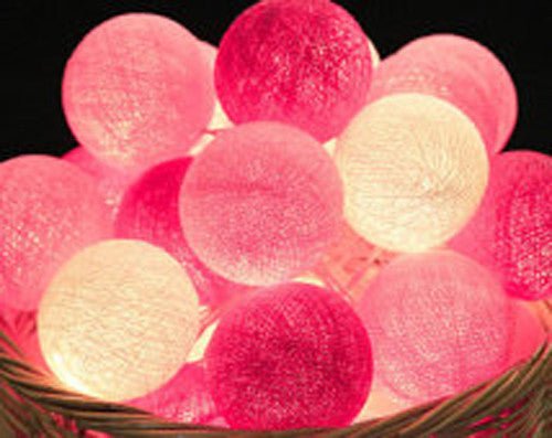 Set of 20 LED Pink Cotton Ball String Lights. Perfect for Christmas, Wedding, Party, Indoor &amp; Outdoor Decoration - Outdoorium
