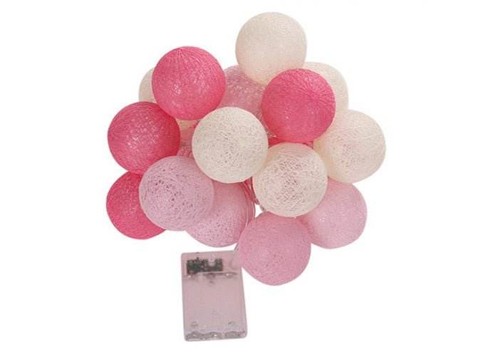 1 Set of 20 LED Pink 5cm Cotton Ball Battery Powered String Lights Christmas Gift Home Wedding Party Girl Bedroom Decoration Outdoor Indoor Table - Outdoorium