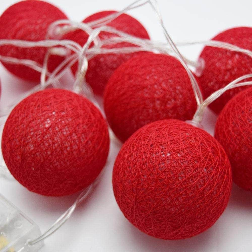 1 Set of 20 LED Red 5cm Cotton Ball Battery Powered String Lights Christmas Gift Home Wedding Party Bedroom Decoration Outdoor Indoor Table Centrepiece - Outdoorium
