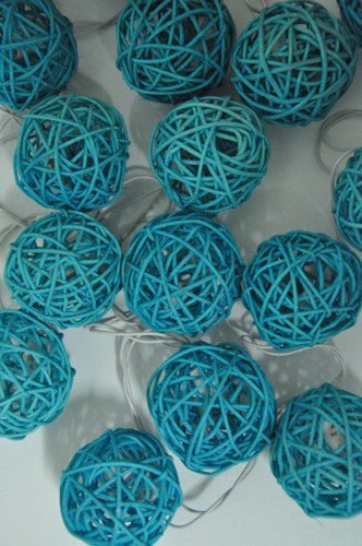 1 Set of 20 LED Turquoise Rattan Cane Ball String Lights - Perfect for Christmas, Wedding, Party and Decoration - Outdoorium