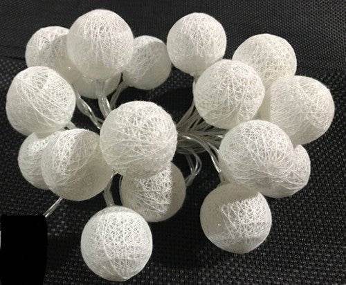 1 Set of 20 LED White 5cm Cotton Ball Battery Powered String Lights Christmas Gift Home Wedding Party Bedroom Decoration Outdoor Indoor Table Centrepiece - Outdoorium