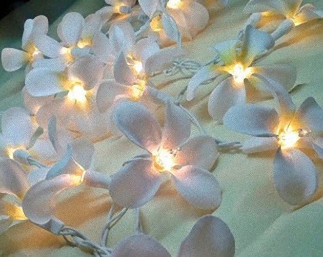 Set of 20 LED White Frangipani Flower String Lights - Ideal for Christmas, Wedding, Party &amp; Outdoor Decorations - Outdoorium