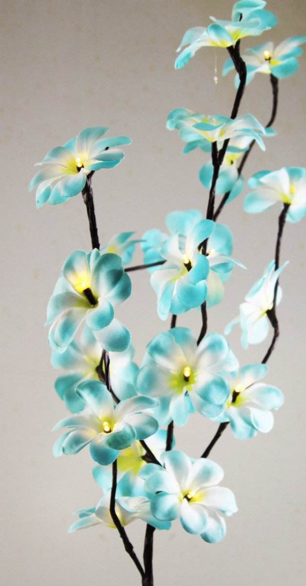1 Set of 50cm H 20 LED Blue Frangipani Tree Branch Stem Fairy Light Wedding Event Party Function Table Vase Centrepiece Tropical Decoration - Outdoorium