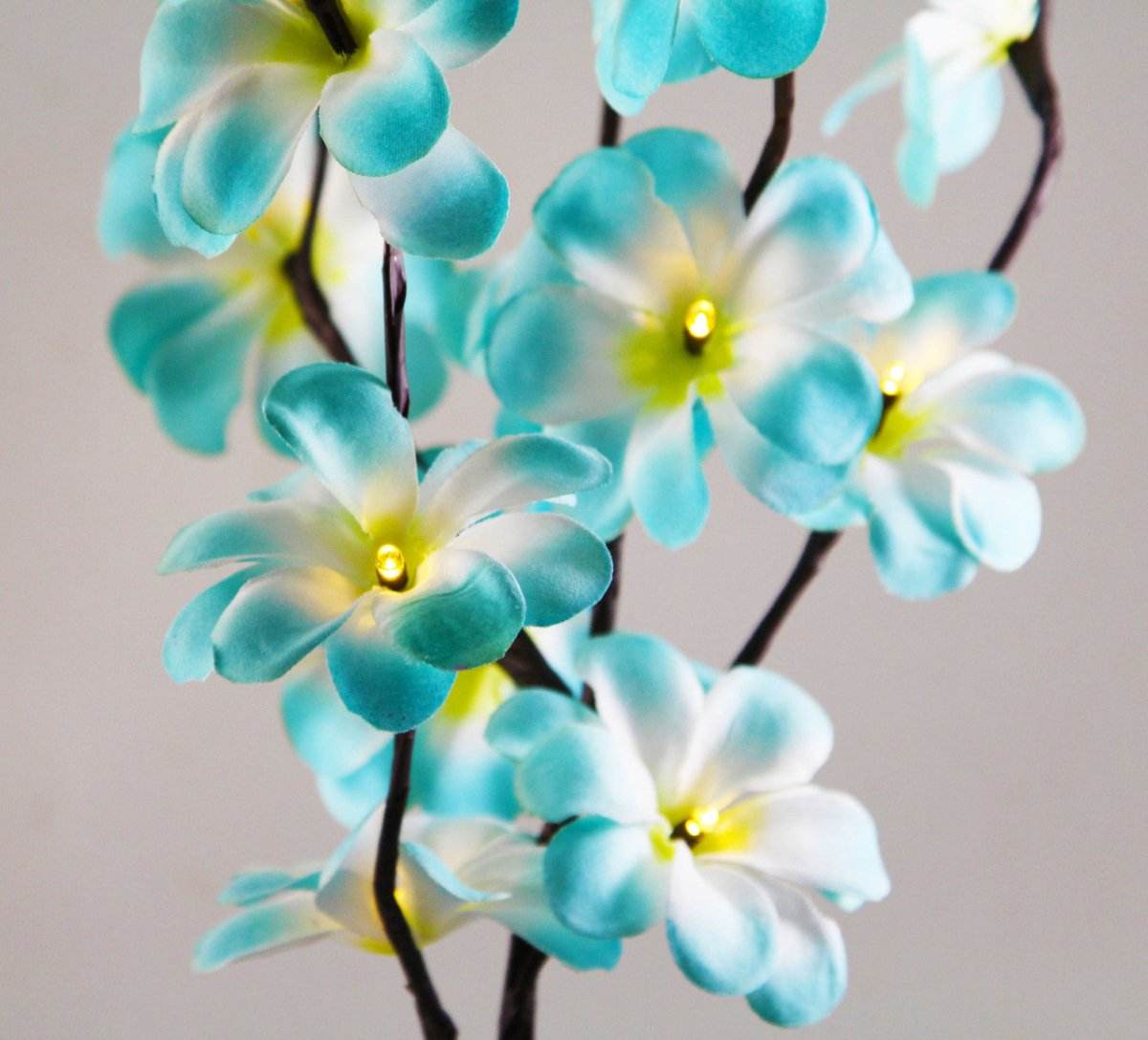1 Set of 50cm H 20 LED Blue Frangipani Tree Branch Stem Fairy Light Wedding Event Party Function Table Vase Centrepiece Tropical Decoration - Outdoorium
