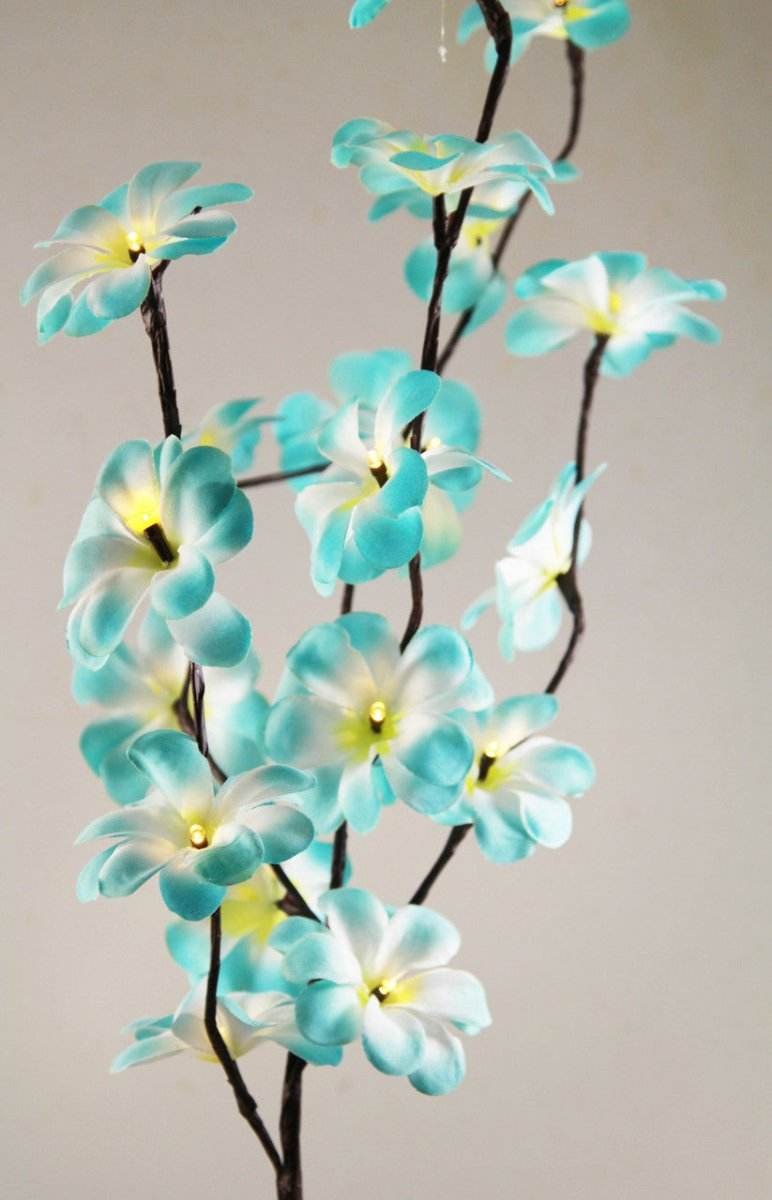 1 Set of 50cm H 20 LED Blue Frangipani Tree Branch Stem Fairy Light Wedding Event Party Function Table Vase Centrepiece Tropical Decoration - Outdoorium