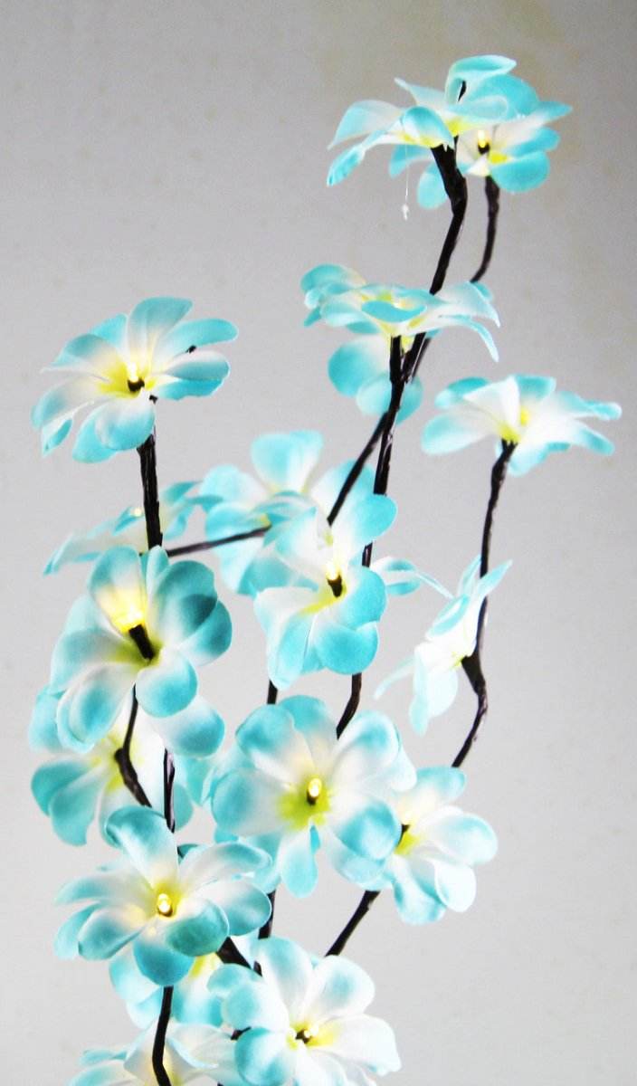 1 Set of 50cm H 20 LED Blue Frangipani Tree Branch Stem Fairy Light Wedding Event Party Function Table Vase Centrepiece Tropical Decoration - Outdoorium