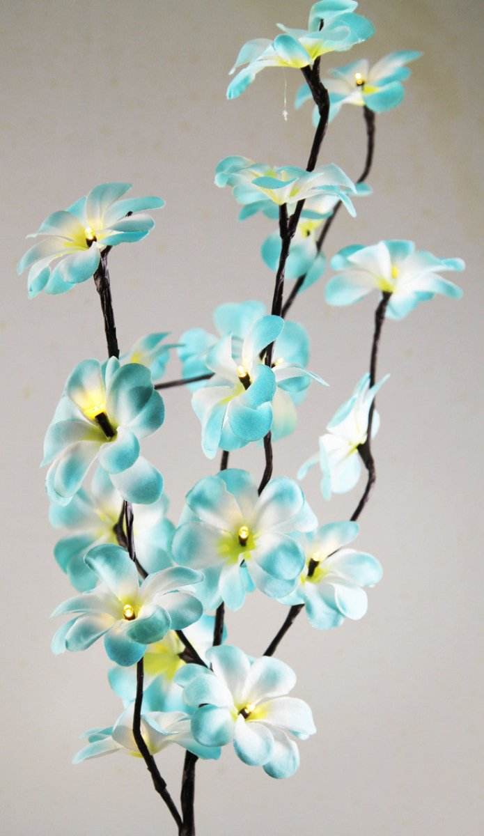 1 Set of 50cm H 20 LED Blue Frangipani Tree Branch Stem Fairy Light Wedding Event Party Function Table Vase Centrepiece Tropical Decoration - Outdoorium