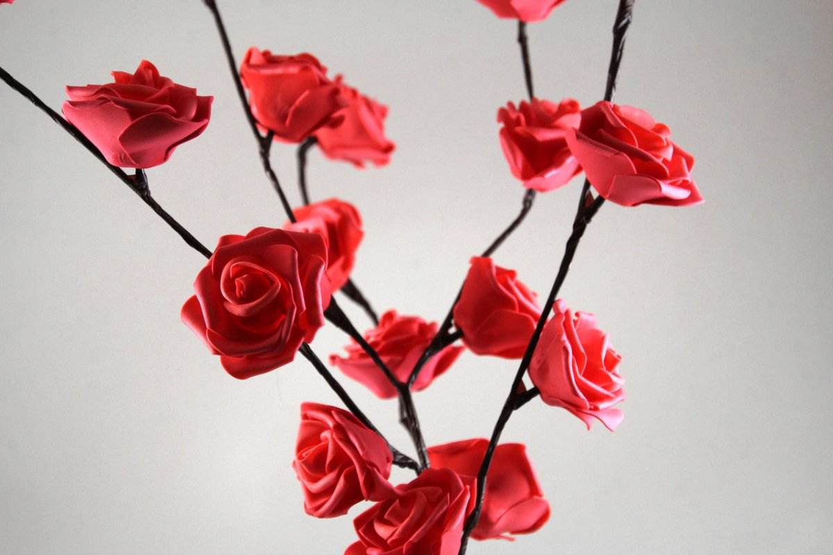 1 Set of 50cm H 20 LED Red Rose Tree Branch Stem Fairy Light Wedding Event Party Function Table Vase Centrepiece Decoration - Outdoorium