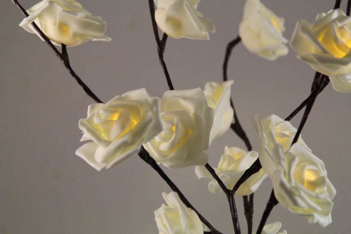 1 Set of 50cm H 20 LED White Rose Tree Branch Stem Fairy Light Wedding Event Party Function Table Vase Centrepiece Decoration - Outdoorium
