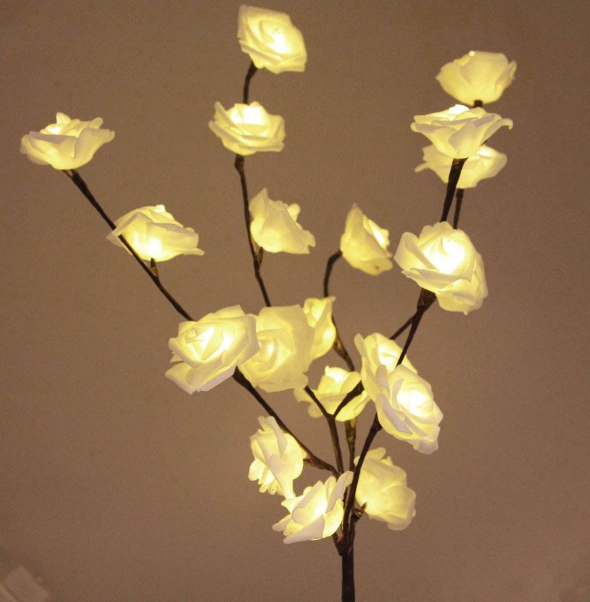 1 Set of 50cm H 20 LED White Rose Tree Branch Stem Fairy Light Wedding Event Party Function Table Vase Centrepiece Decoration - Outdoorium