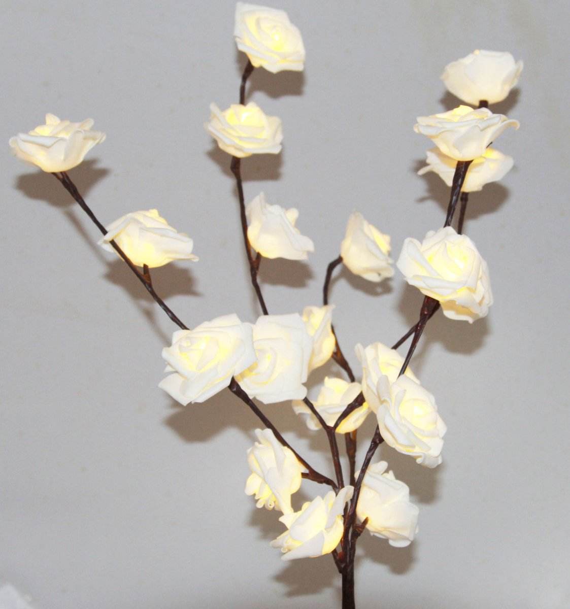 1 Set of 50cm H 20 LED White Rose Tree Branch Stem Fairy Light Wedding Event Party Function Table Vase Centrepiece Decoration - Outdoorium